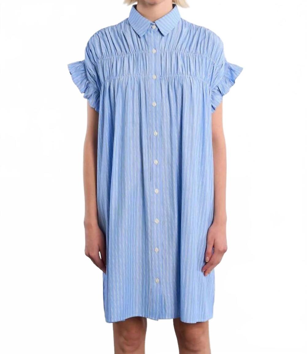NEW MOLLY BRACKEN smocked cotton shirt dress in blue stripe